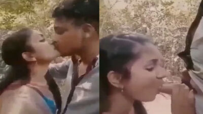 Hot Wife Cheating Husband Outdoor Blowjob her Lover in Jungle