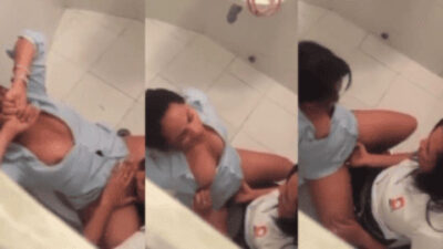 Horny Lesbians Eating Pussy Fingering in Bathroom Secretly