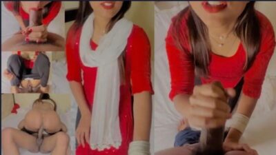 Hot NRI Punjabi Babe in red suit Sucking dick and fucking mms with Neighbor